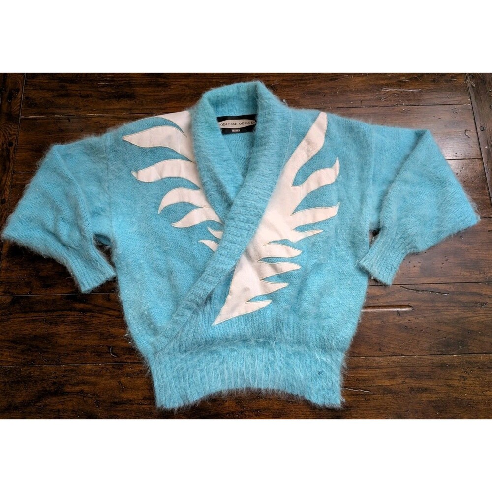 RARE Vtg Angora FLAME Sweater L Paris Designer Lamb Leather Y2K Gorpcore Goth
